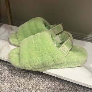 UGG Lime Green Fluffy Slides